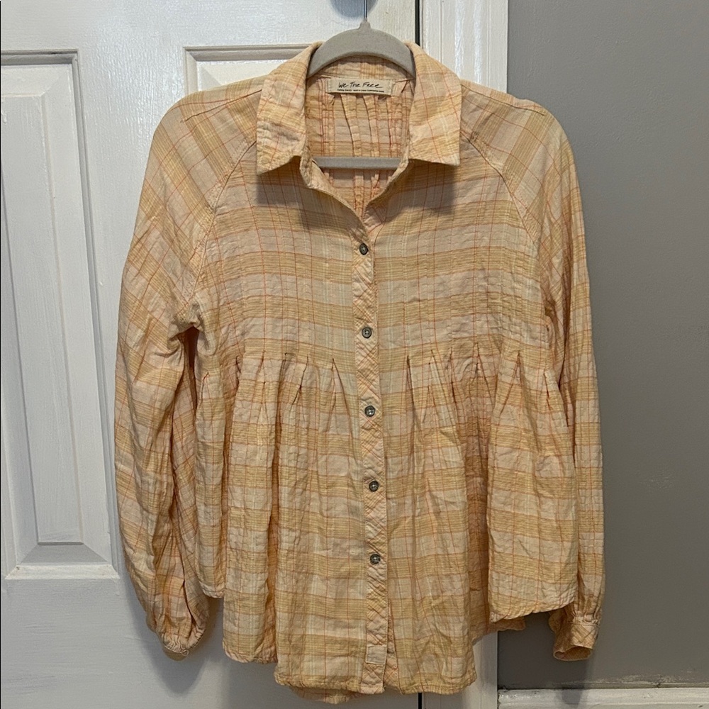 We The Free Peach Plaid Blouse
